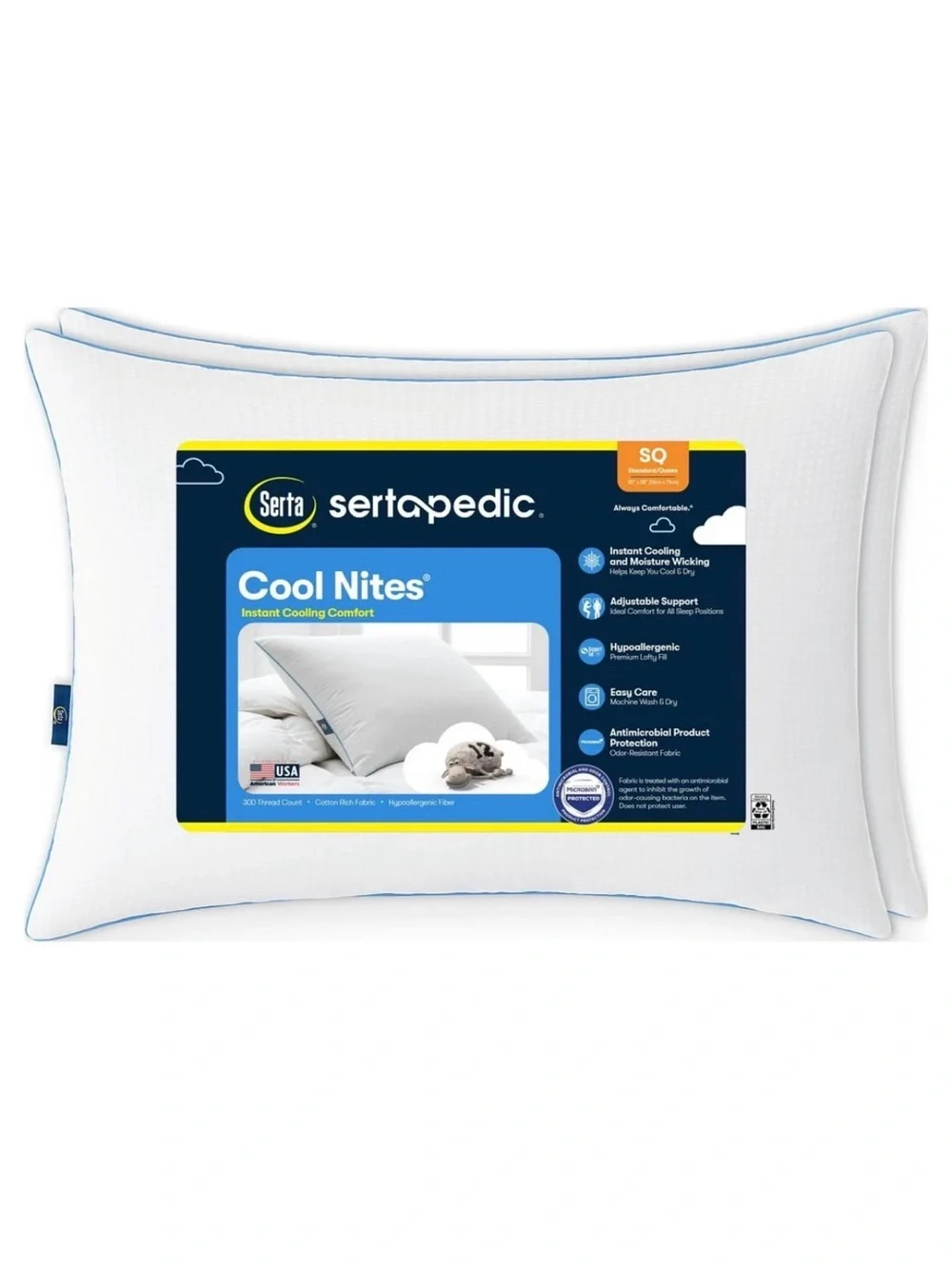 Sertapedic Cool Nites Bed Pillow, 2 Pack Queen Size Bed Pillow Set
